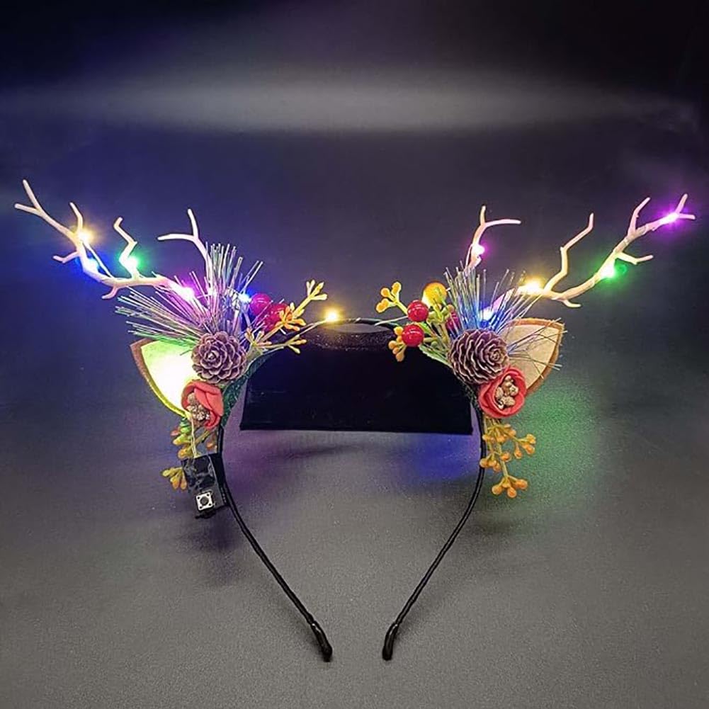 Carufin LED Reindeer Antlers Headband – Glowing Christmas Party Hair Hoop