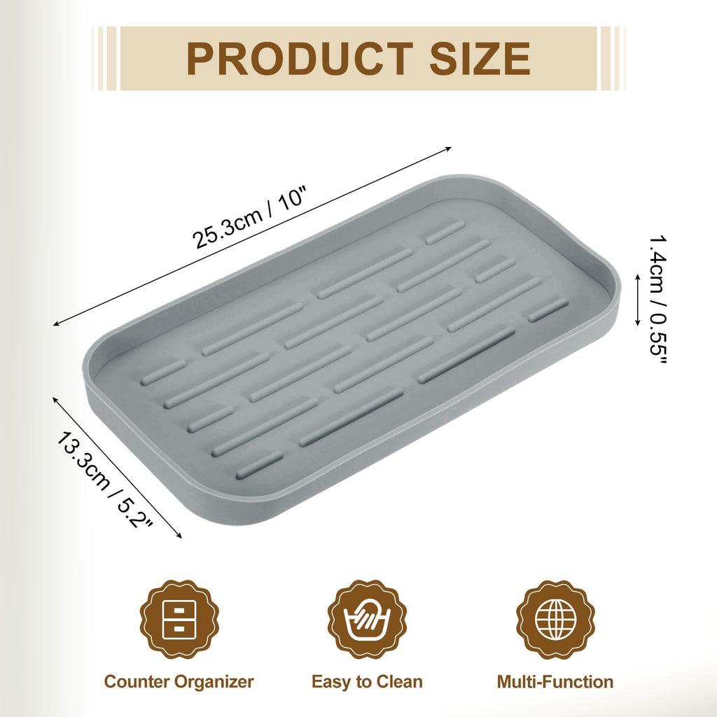 sourcing map Silicone Kitchen Sink Organizer Tray, Silicone Soap Dispenser Tray SoapGrey