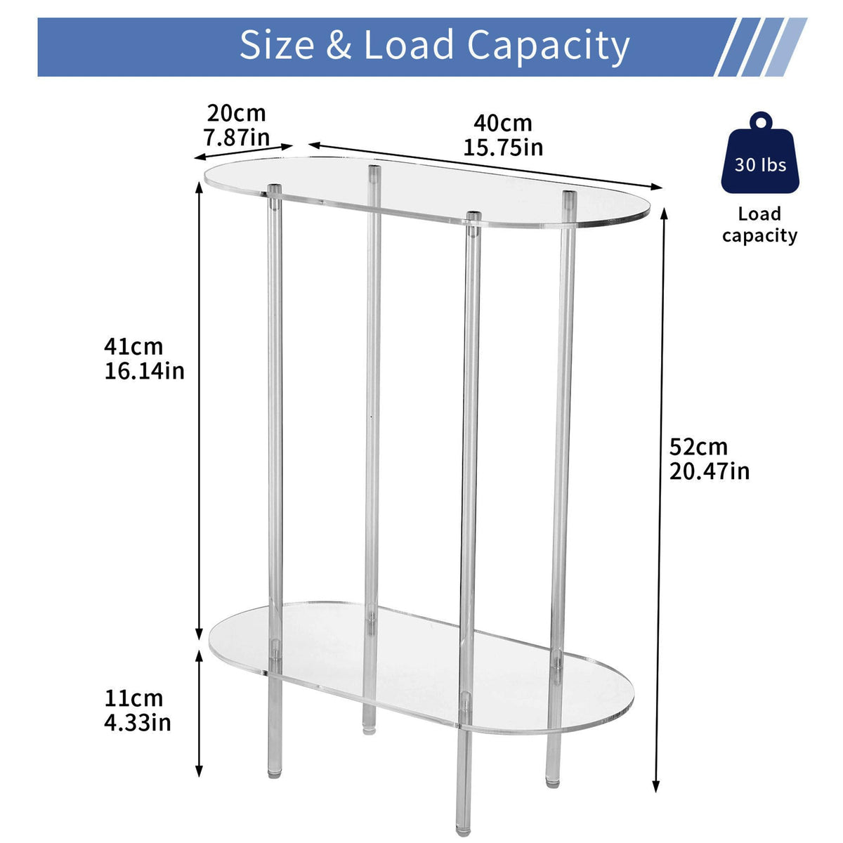 Coolcapis Clear Acrylic Side Table – Small Acrylic End Table, Thin Bedside Night Stand Skinny Living Room Clear Office furniture Oval