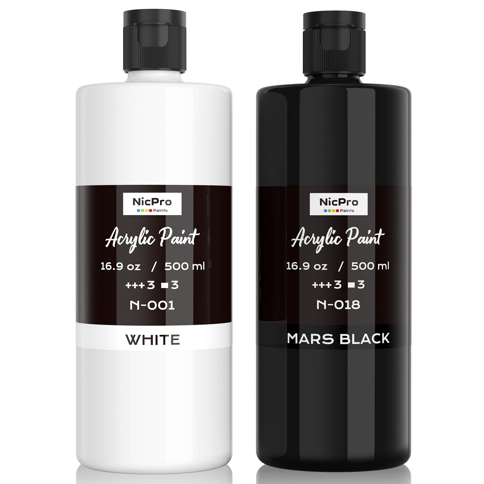 Nicpro White & Black Acrylic Paint Set | 16.9oz Non-Toxic Multi-Surface