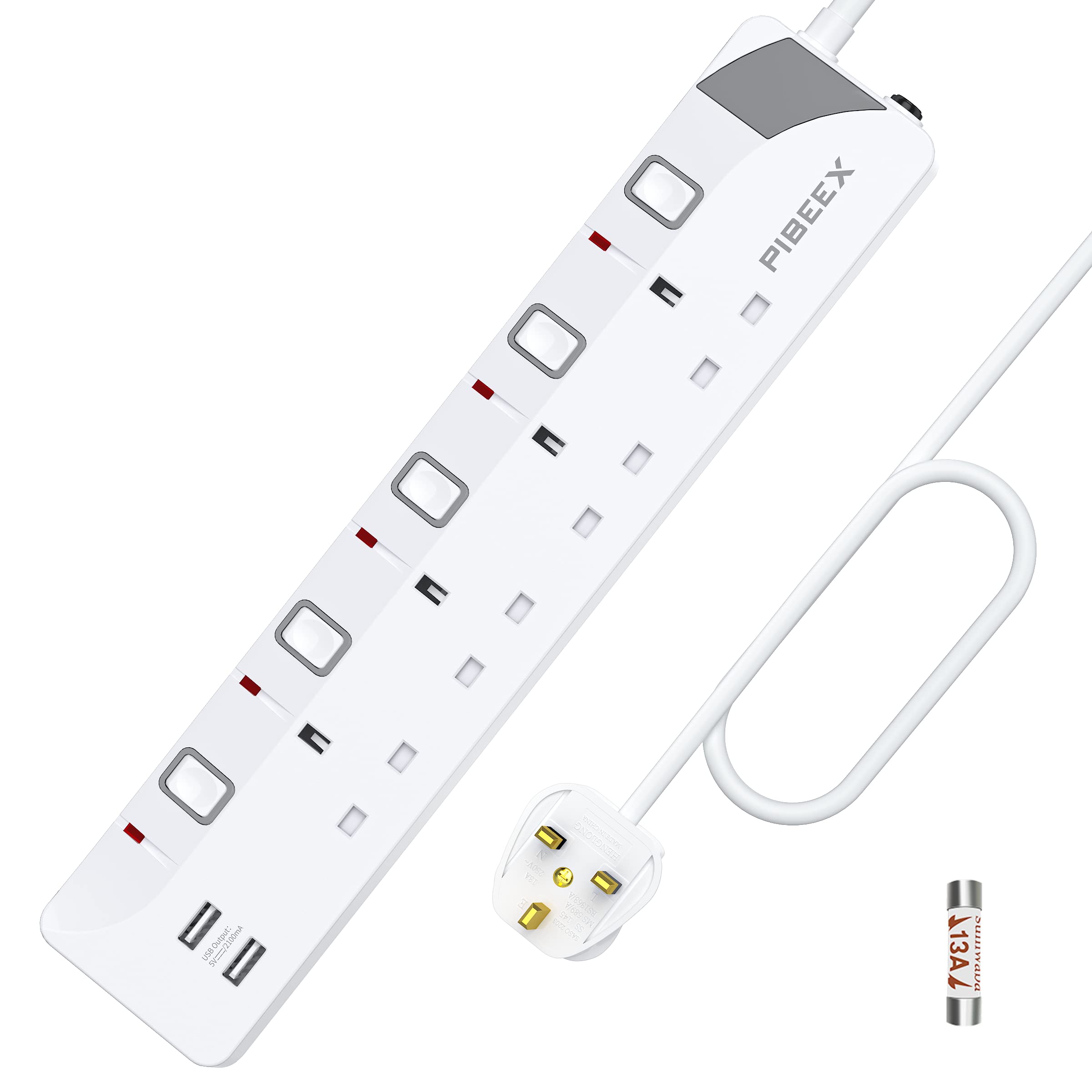 Jolof Store 5M Extension Lead | 4 Way Power Strip with Individual Switches