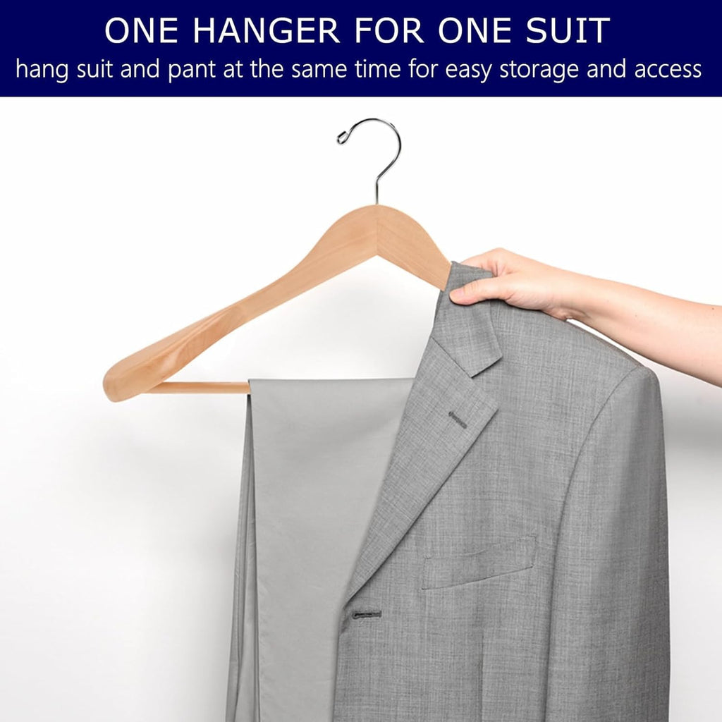 Amber Home Natural Wooden Suit Hangers | Wide Shoulder 10-Pack