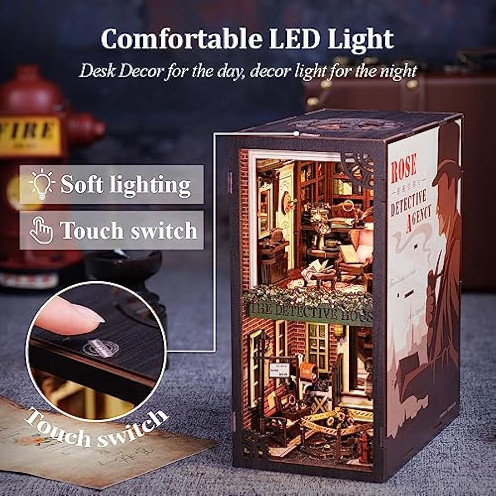 CUTEBEE Rose Detective Agency DIY Book Nook Kit - 3D Wooden Puzzle Dollhouse