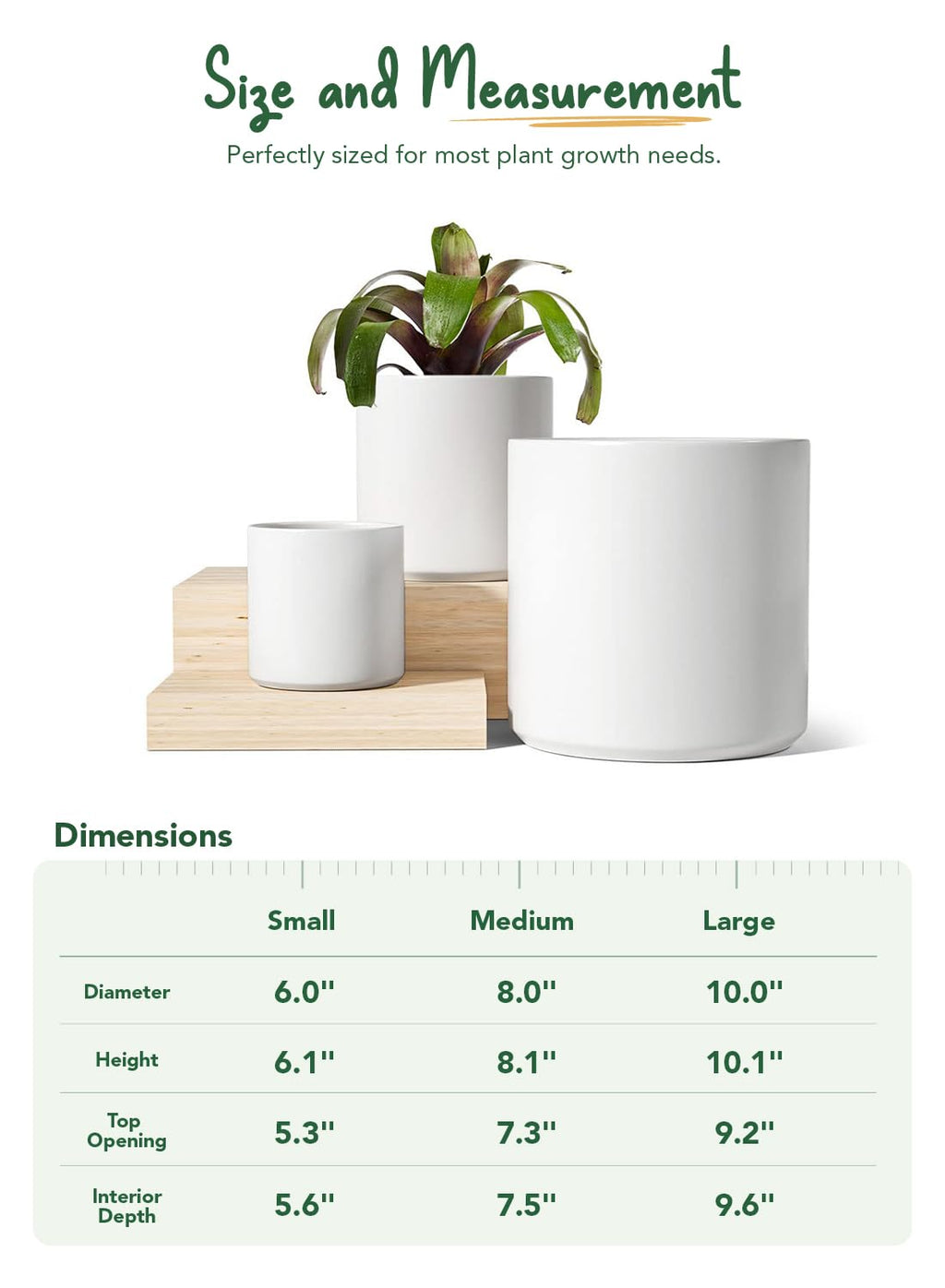 LE TAUCI Ceramic Planters Set of 3 | Mid-Century Indoor Pots with Drainage