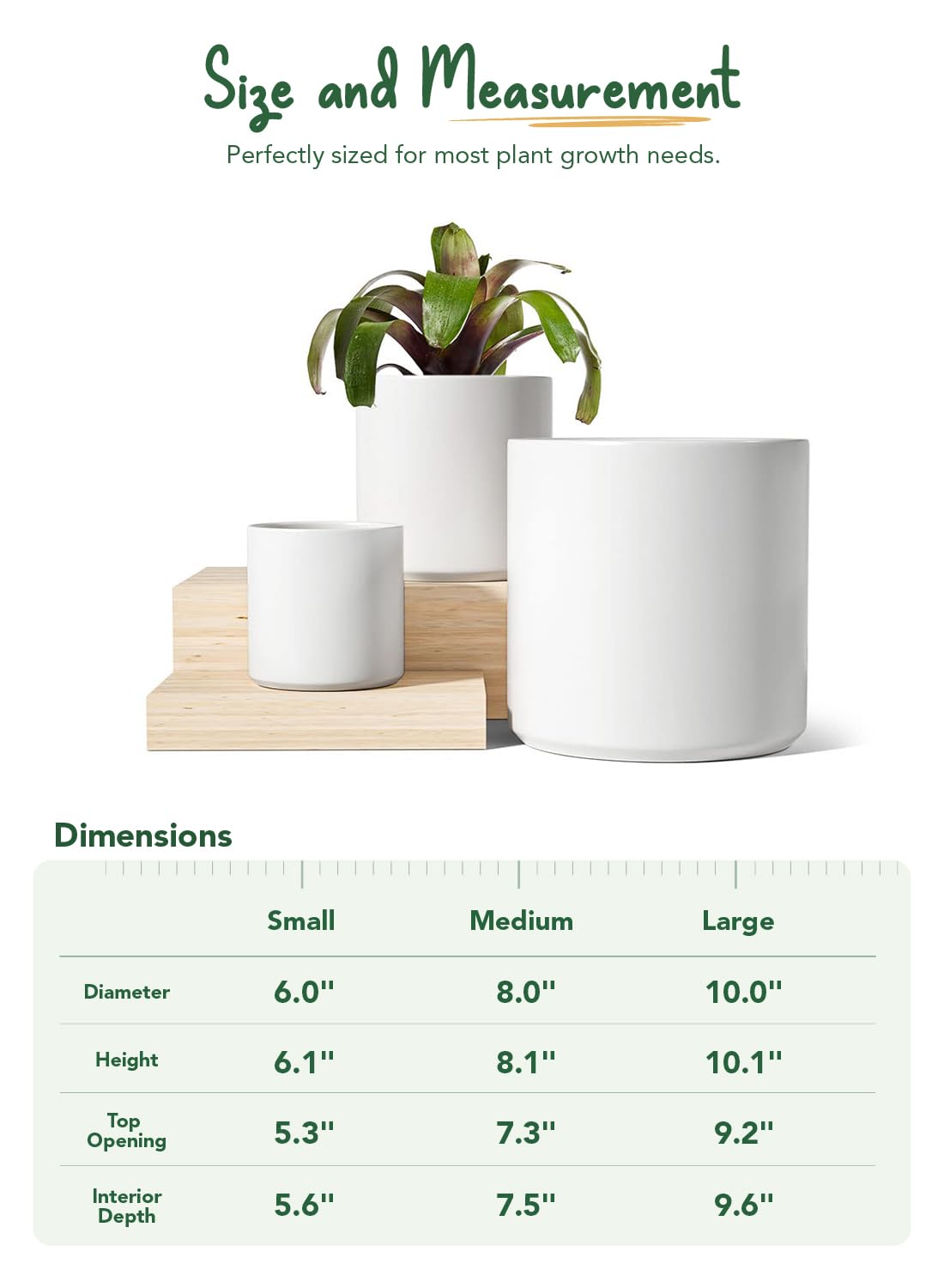 LE TAUCI Ceramic Planters Set of 3 | Mid-Century Indoor Pots with Drainage