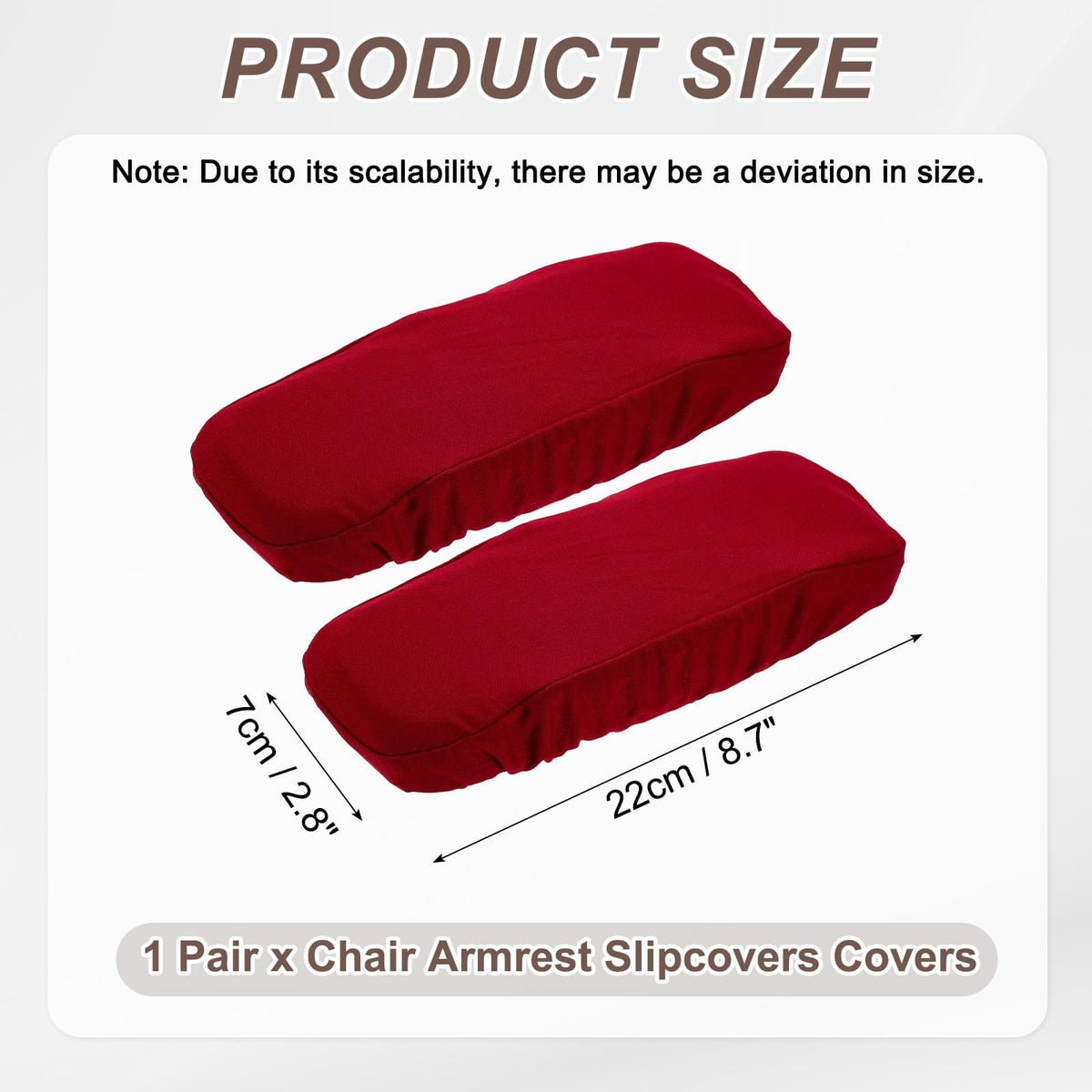 sourcing map Chair Armrest Slipcovers Covers, 22 x 7cm Polyester Removable Seat Hand Rest Protector for Office Chairs Desk ChairWine Red - image 2