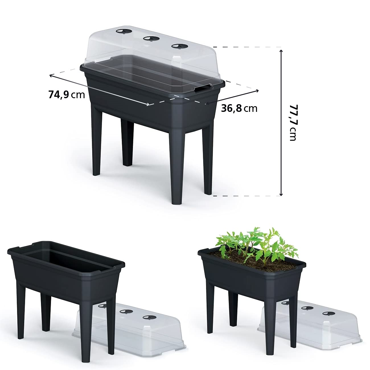 Prosperplast Respana Ecoline Tall Planter with Cover – Anthracite Plastic