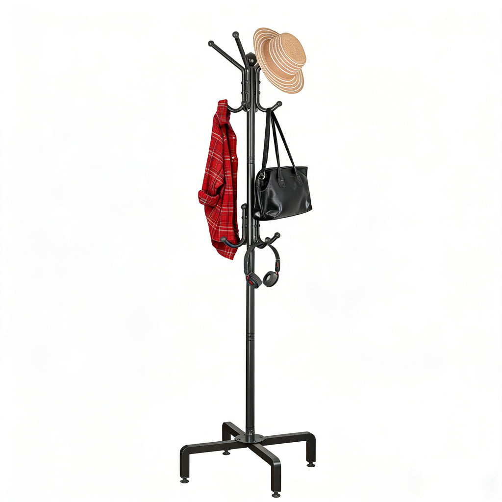 dongliangqinying Metal Freestanding Coat Rack, 3-Tier with 12 Hooks, Black