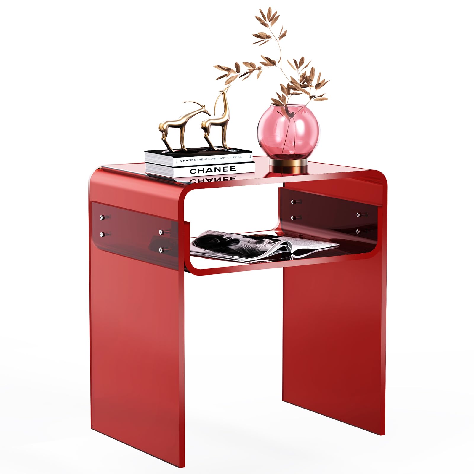 Solaround Red Acrylic Side Table | Modern Nightstand for Small Spaces