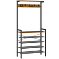 HOOBRO Industrial Hall Tree – Coat Rack with Shoe Storage and 5 Hooks