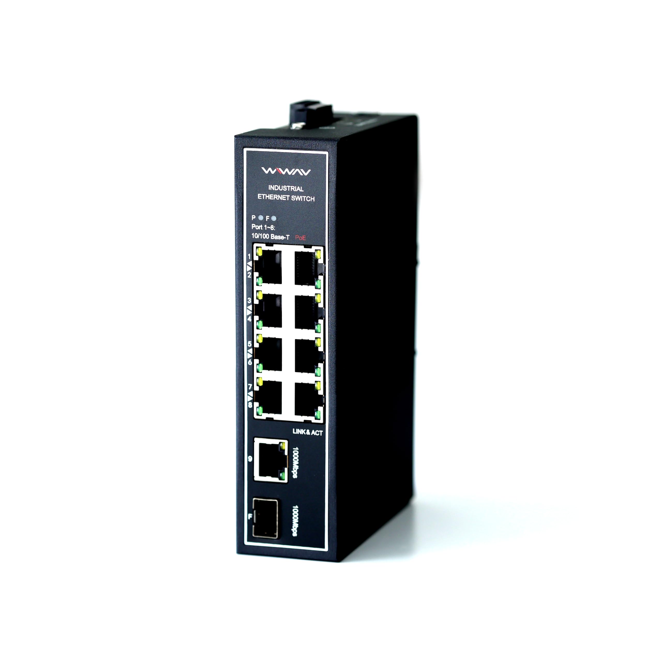 WIWAV 10-Port Industrial PoE Switch - Unmanaged Fanless DIN Rail Mount