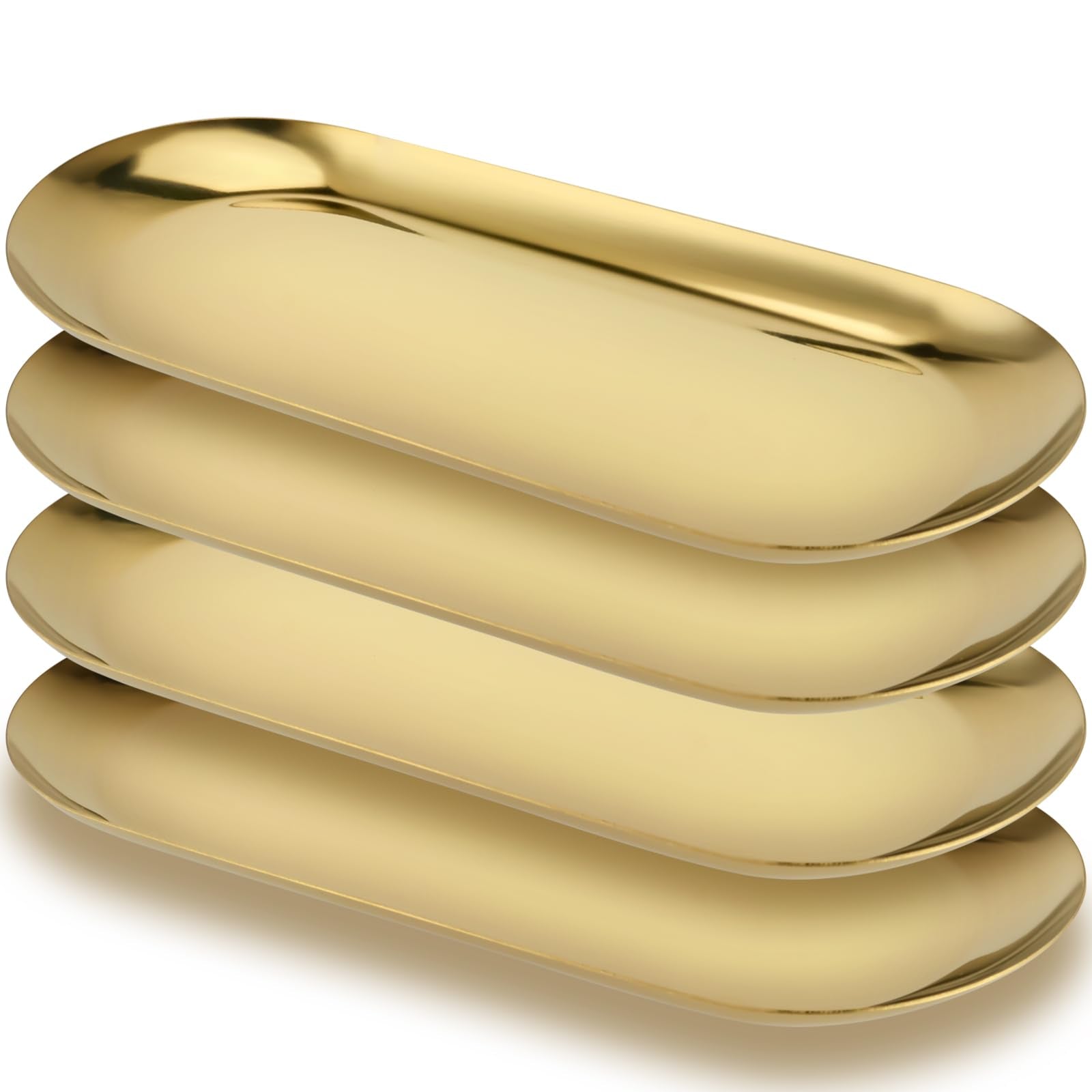 YUENPUN 4-Piece Gold Stainless Steel Oval Trays | 30cm Jewelry Vanity Tray