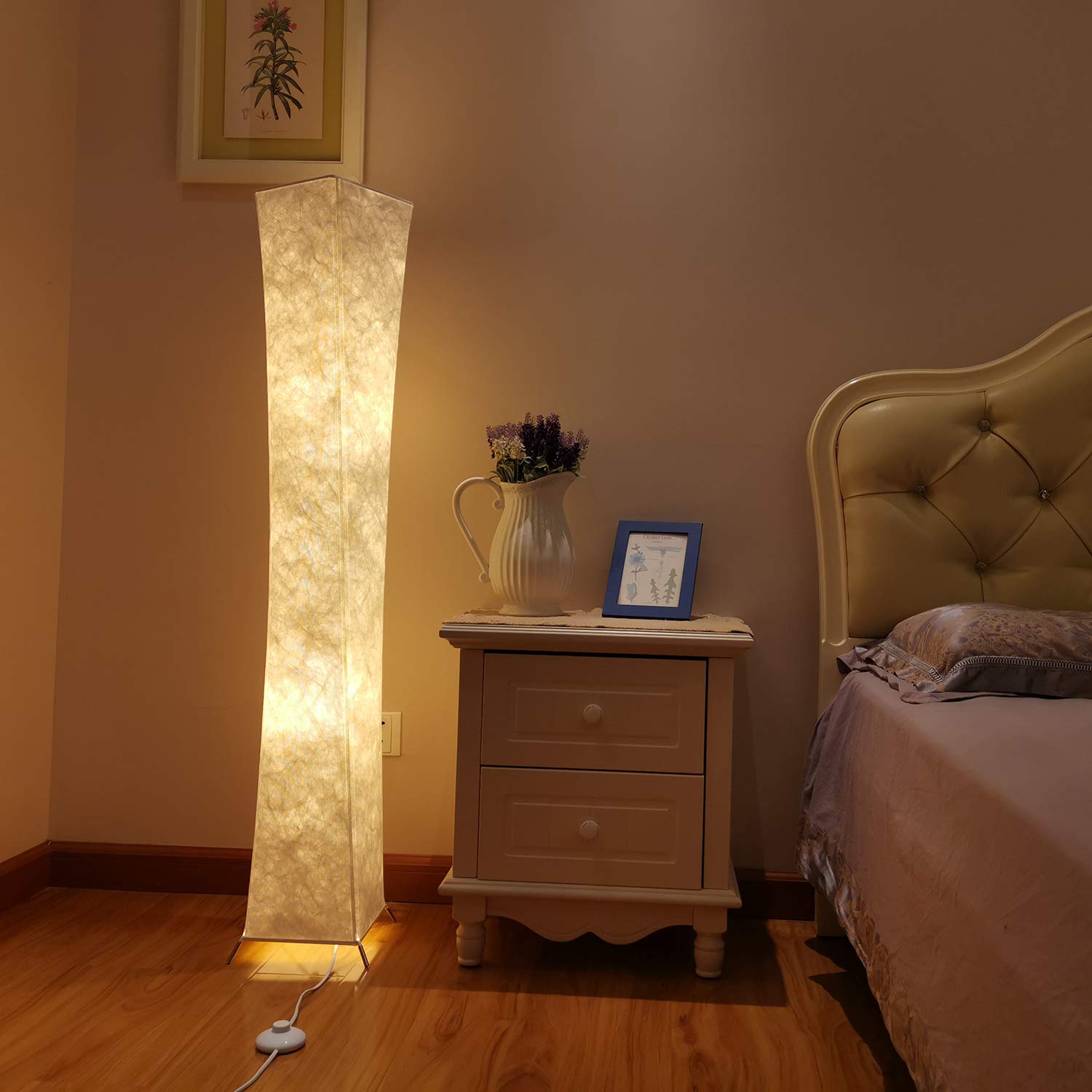 Cross Zebra Modern Arc Floor Lamp - Minimalist White Fabric Standing Light