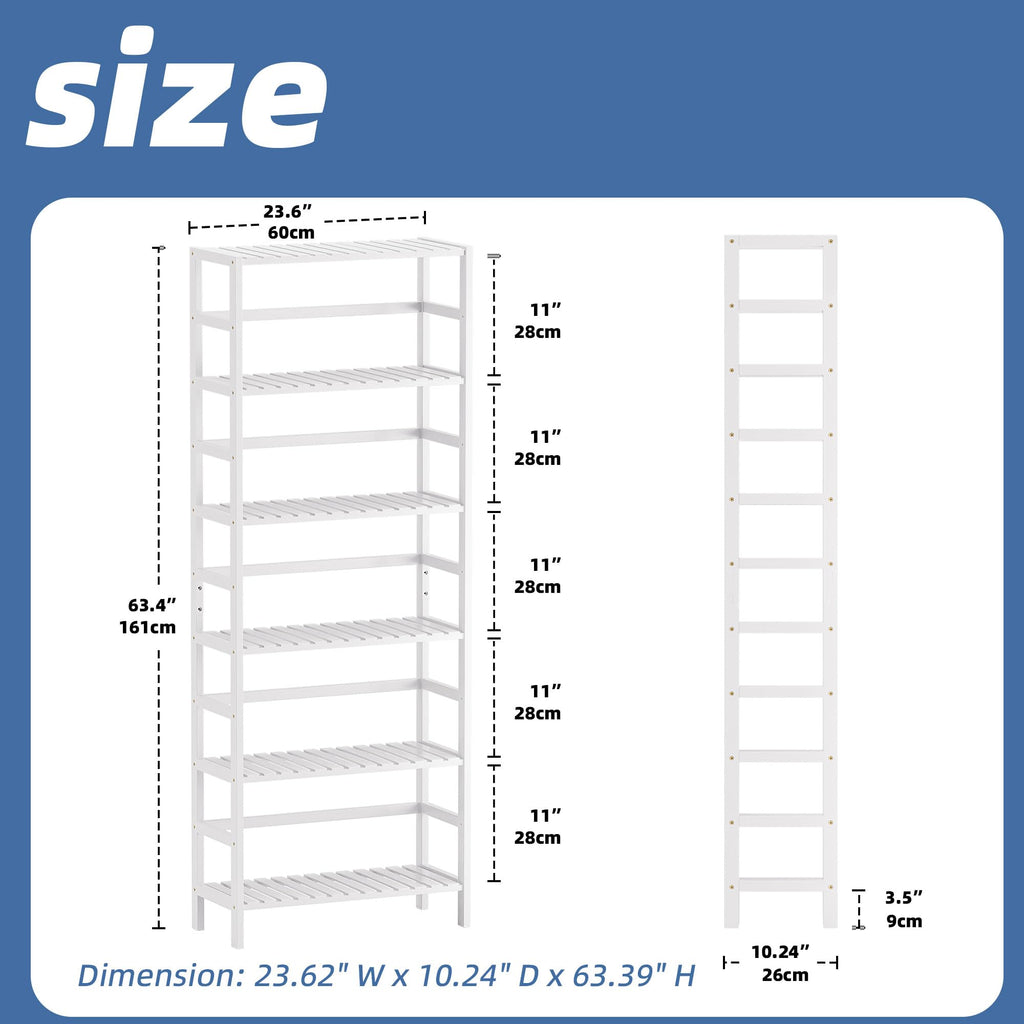 HITNET 6-Tier Bamboo Bookshelf | White Adjustable Tall Storage Display Stand