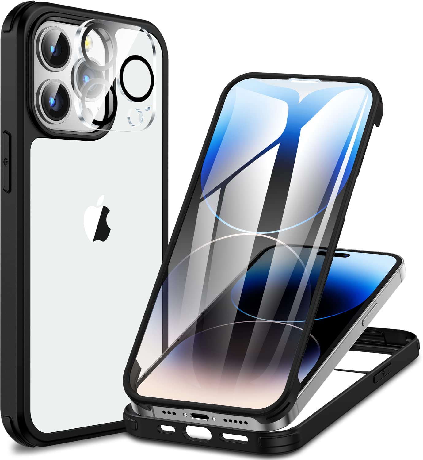 CENHUFO iPhone 14 Pro Case – 360 Full Body Heavy Duty Shockproof – Black