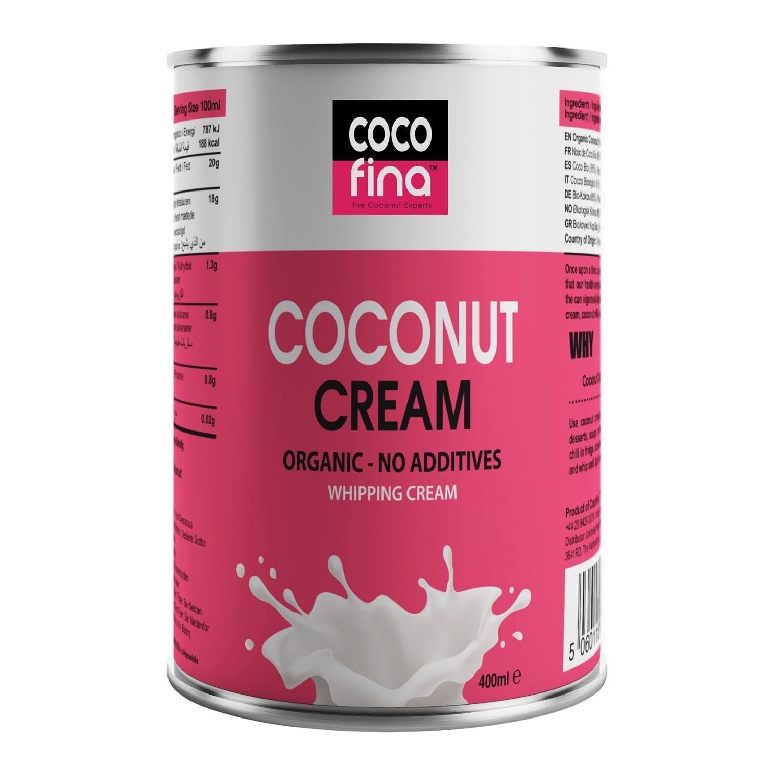 Cocofina Organic Coconut Cream – Unsweetened & Keto Friendly (400ml, Pack of 6)