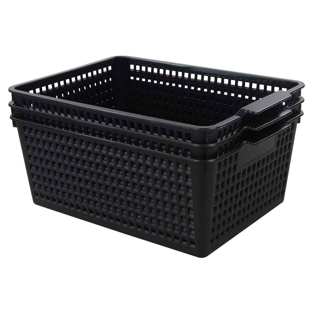 Yarebest Large Plastic Storage Basket Box, Cupboard Storage Baskets, 3-Pack Black - image 1