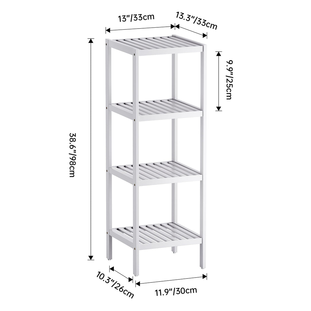 SMIBUY 4-Tier Bamboo Bathroom Storage Shelf | Space-Saving Rack - White