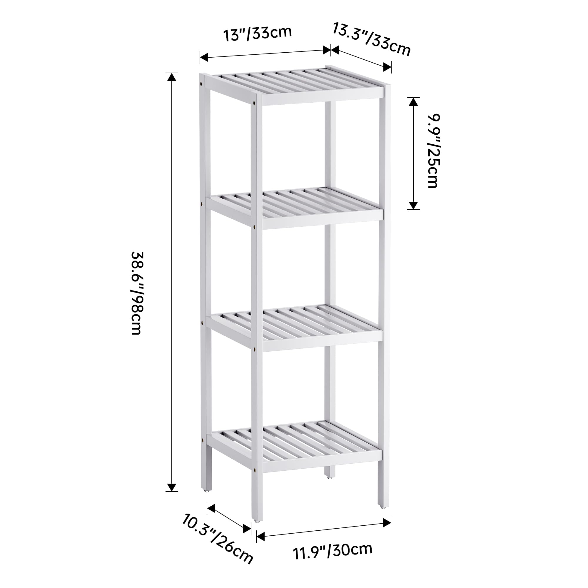 SMIBUY 4-Tier Bamboo Bathroom Storage Shelf | Space-Saving Rack - White
