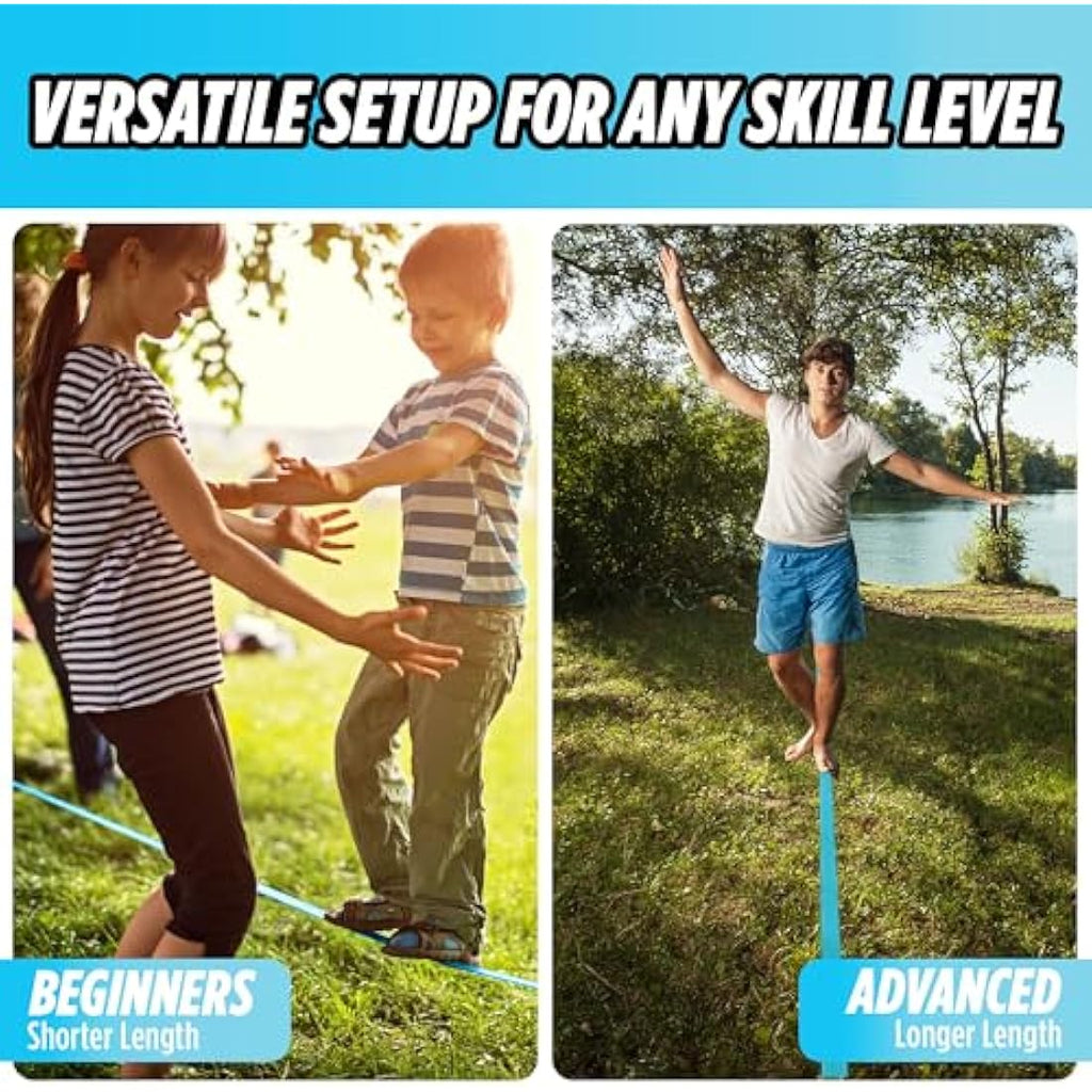 Trailblaze Slackline Kit for Kids – 18.5m Blue Beginner Tightrope Set