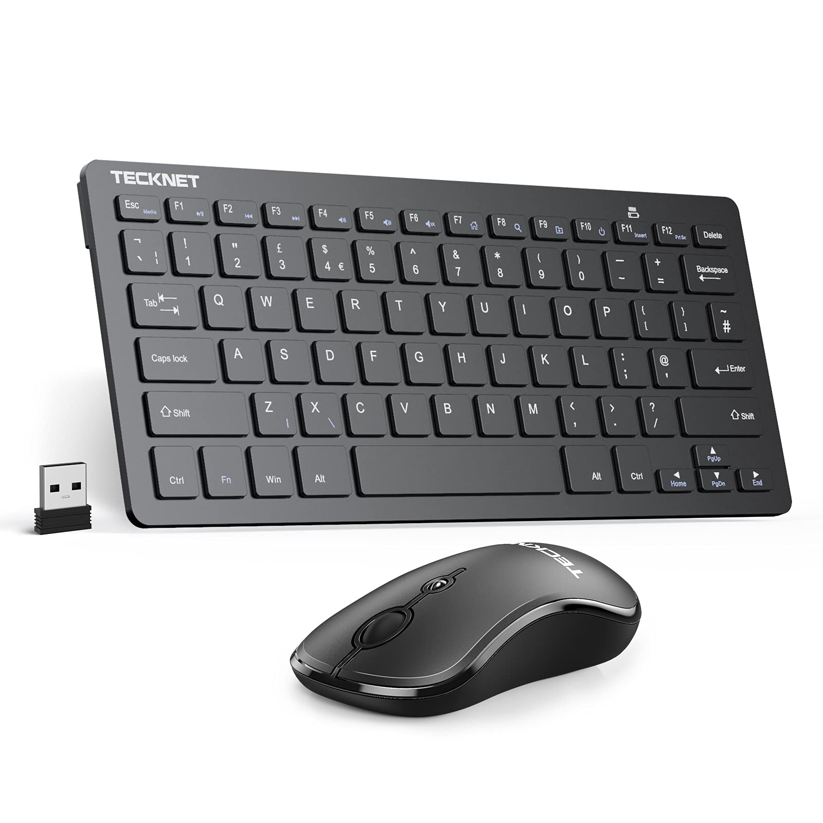 TECKNET Mini Wireless Keyboard and Silent Mouse Set – 2.4G USB, Black