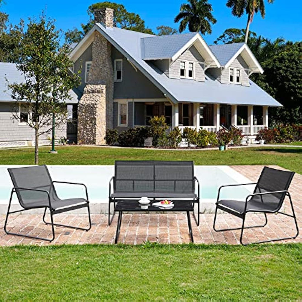 4-Piece Outdoor Patio Furniture Set – Steel Garden Conversation Set