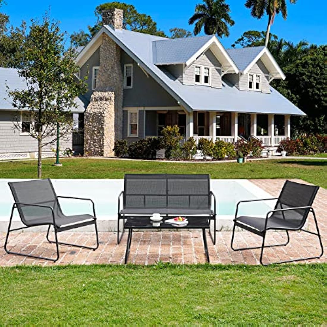 4-Piece Outdoor Patio Furniture Set – Steel Garden Conversation Set