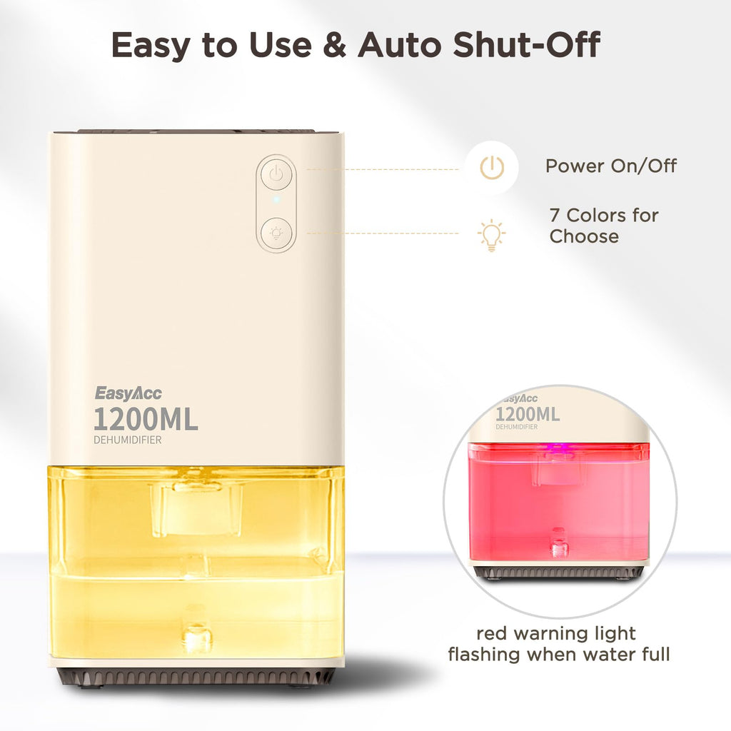 EasyAcc 1200ml Portable Mini Dehumidifier | Ultra Quiet & Auto Shut Off