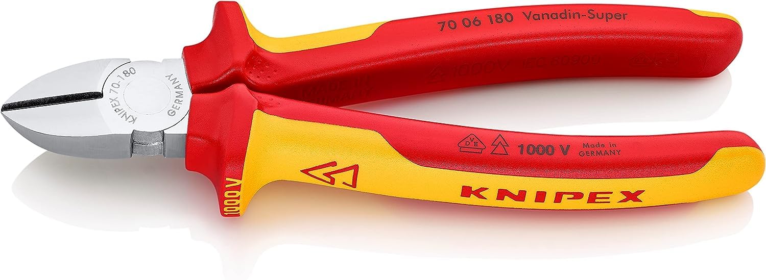KNIPEX VDE Diagonal Cutter | 180mm Chrome Vanadium Steel - 70 06 180