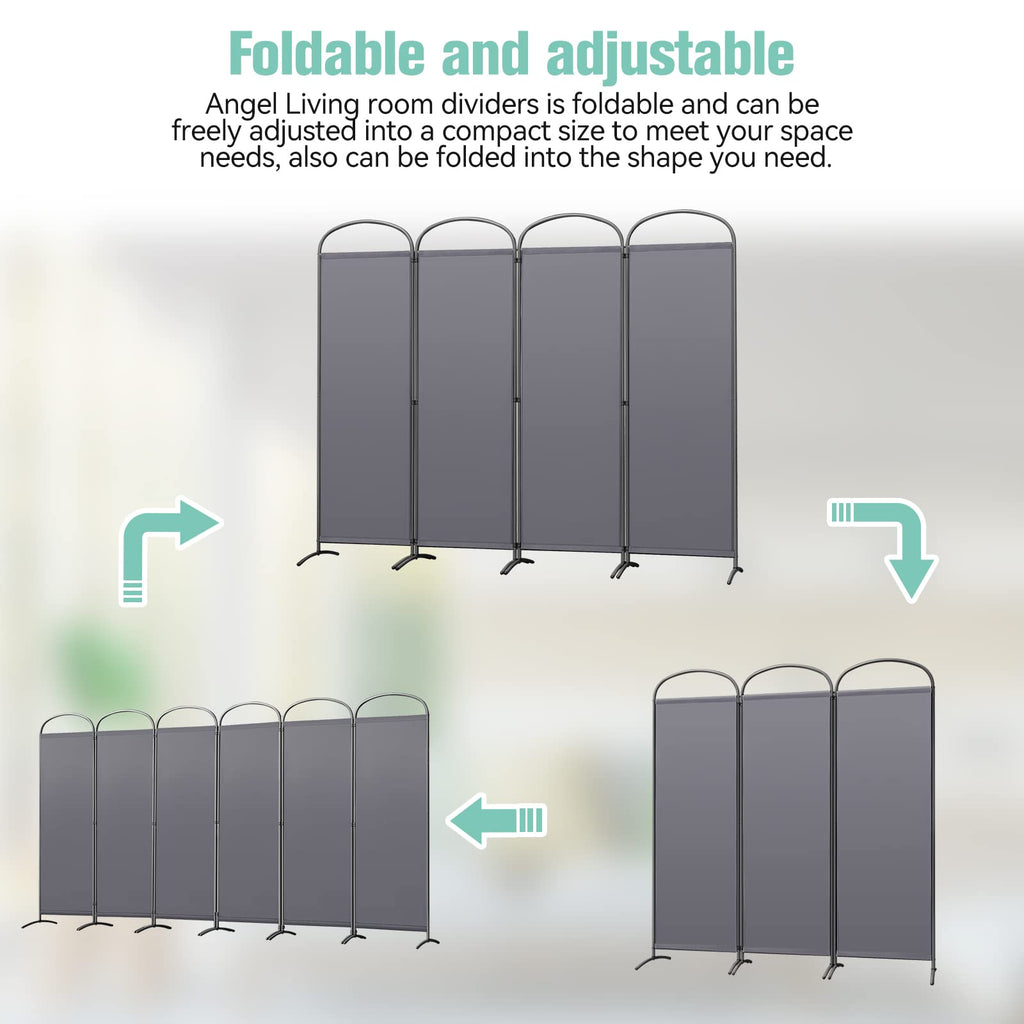 Angel Living 4-Panel Room Divider | Grey Privacy Screen 224x182cm