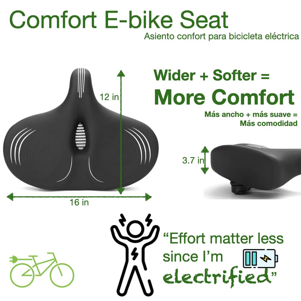 Jolof Store Wide E-Bike Seat | Memory Foam Plus Size Bicycle Saddle