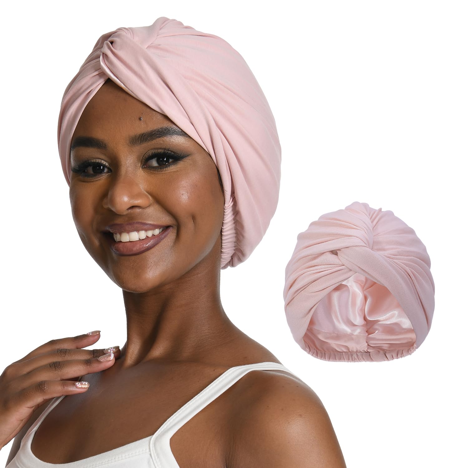 Jolof Store Satin Turban for Women | Adjustable Silk Lined Sleep Cap - Pink