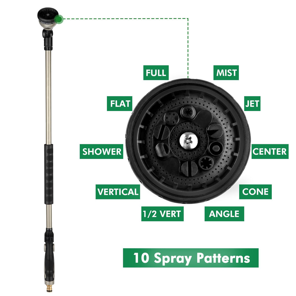 Restmo 94cm Heavy Duty Metal Watering Lance | 10 Pattern Garden Hose Wand