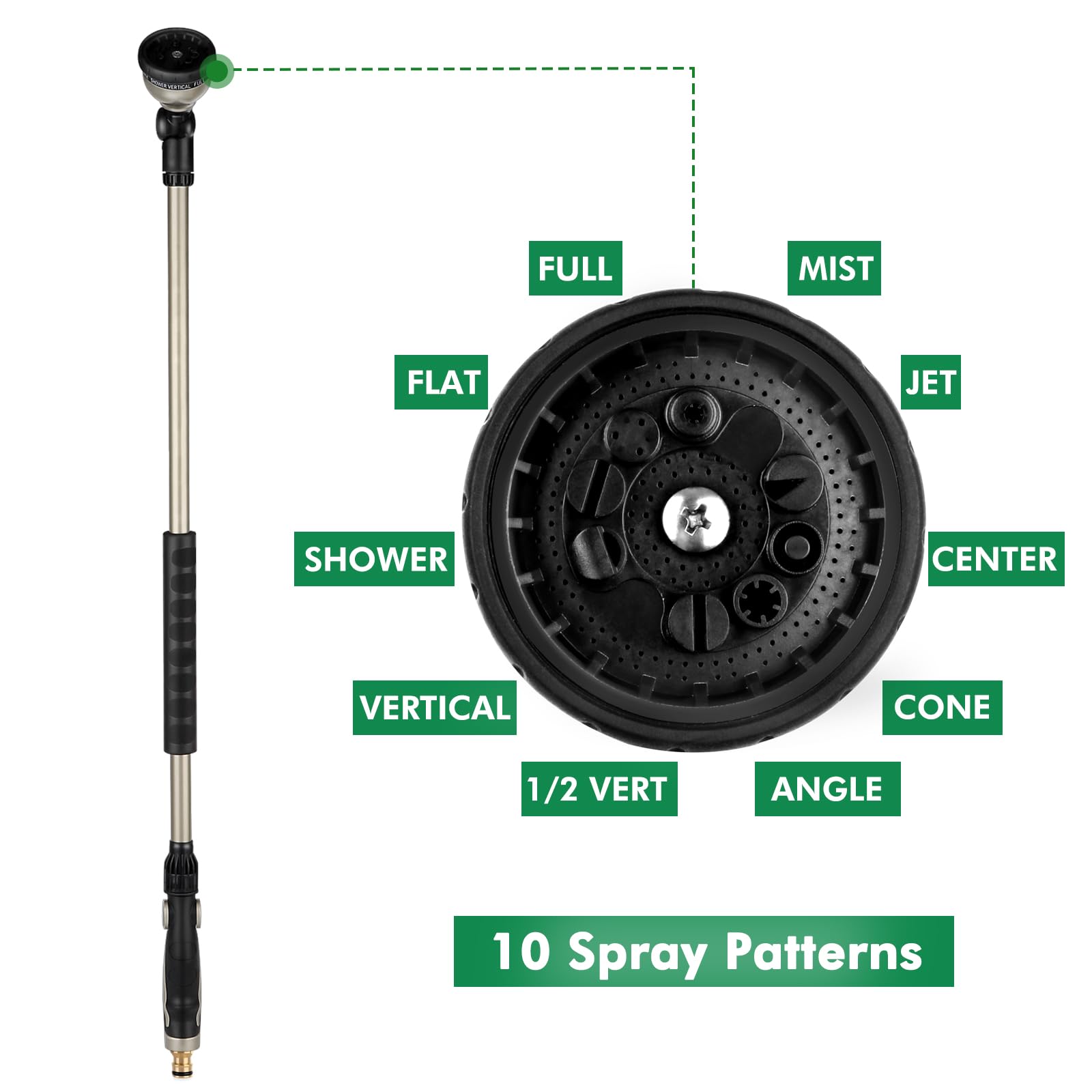 Restmo 94cm Heavy Duty Metal Watering Lance | 10 Pattern Garden Hose Wand