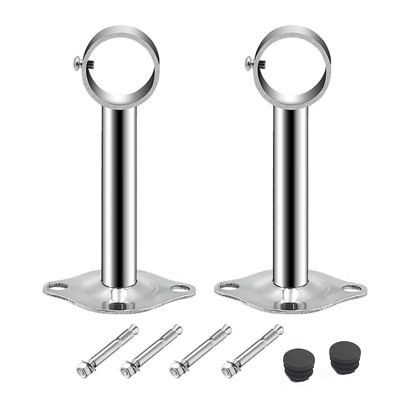 TOP-VIGOR Stainless Steel Wardrobe Pipe Bracket | 25mm Rod Support 2Pcs
