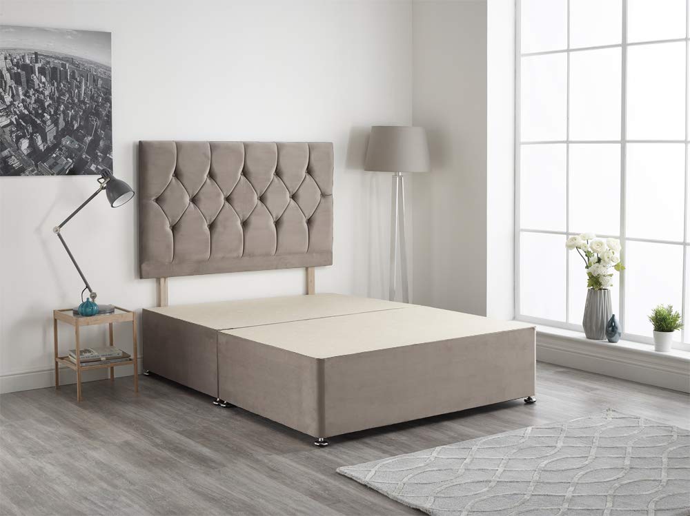 Bed Centre Light Grey Plush Velvet Fabric Divan Base Plus Matching Headboard3ft 4ft 4ft6 5ft 6ft 4FT SMALL DOUBLE - image 1