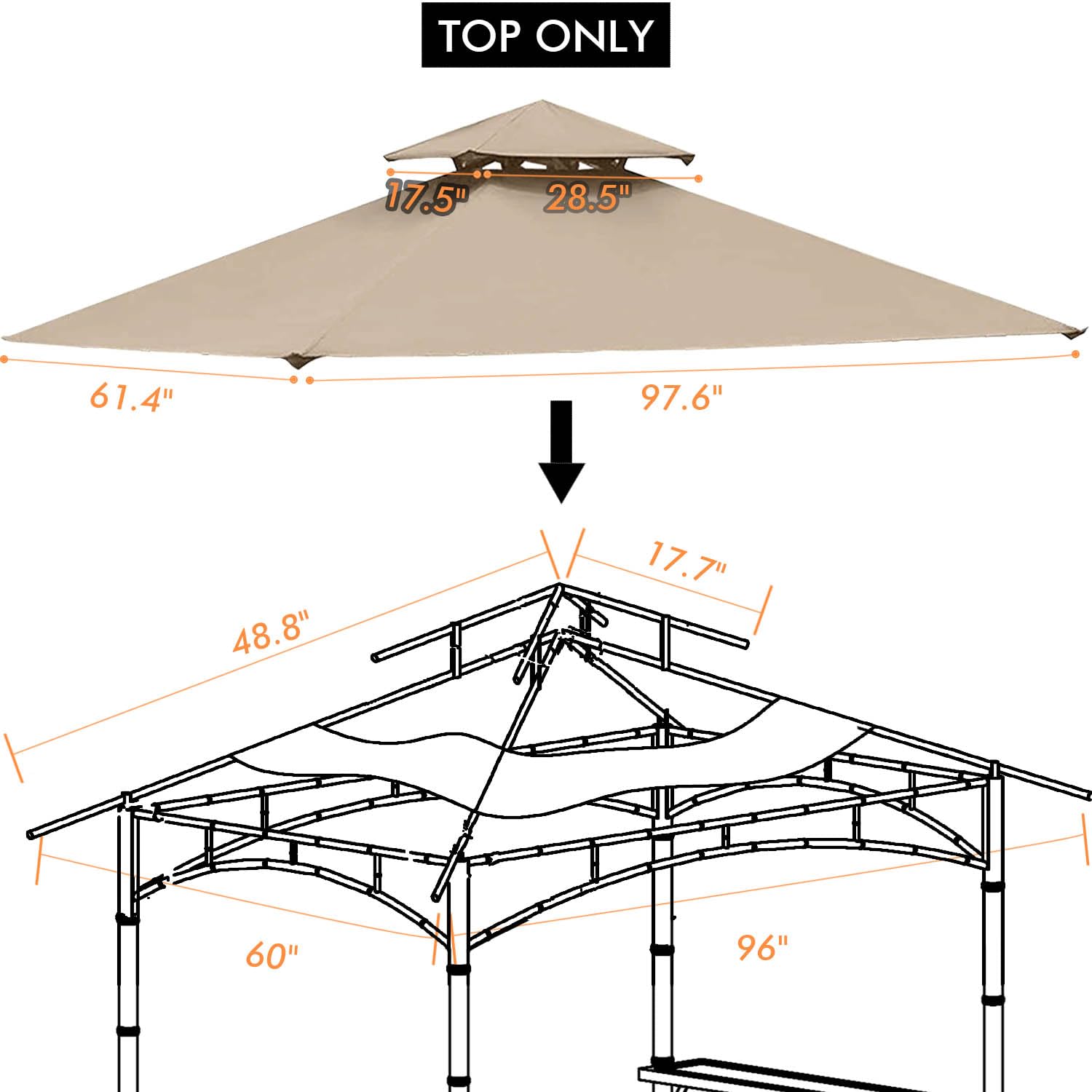 Ontheway Double Tiered BBQ Gazebo Replacement Canopy for L-GZ238PST-11