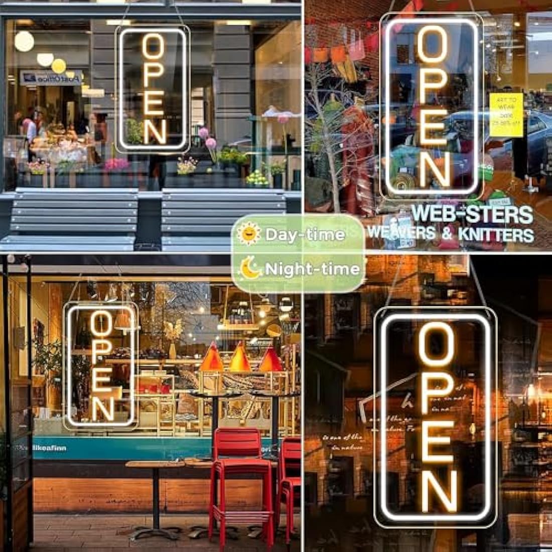 LightingWill LED Neon Open Sign | 23x12 Vertical Yellow & White Business Sign