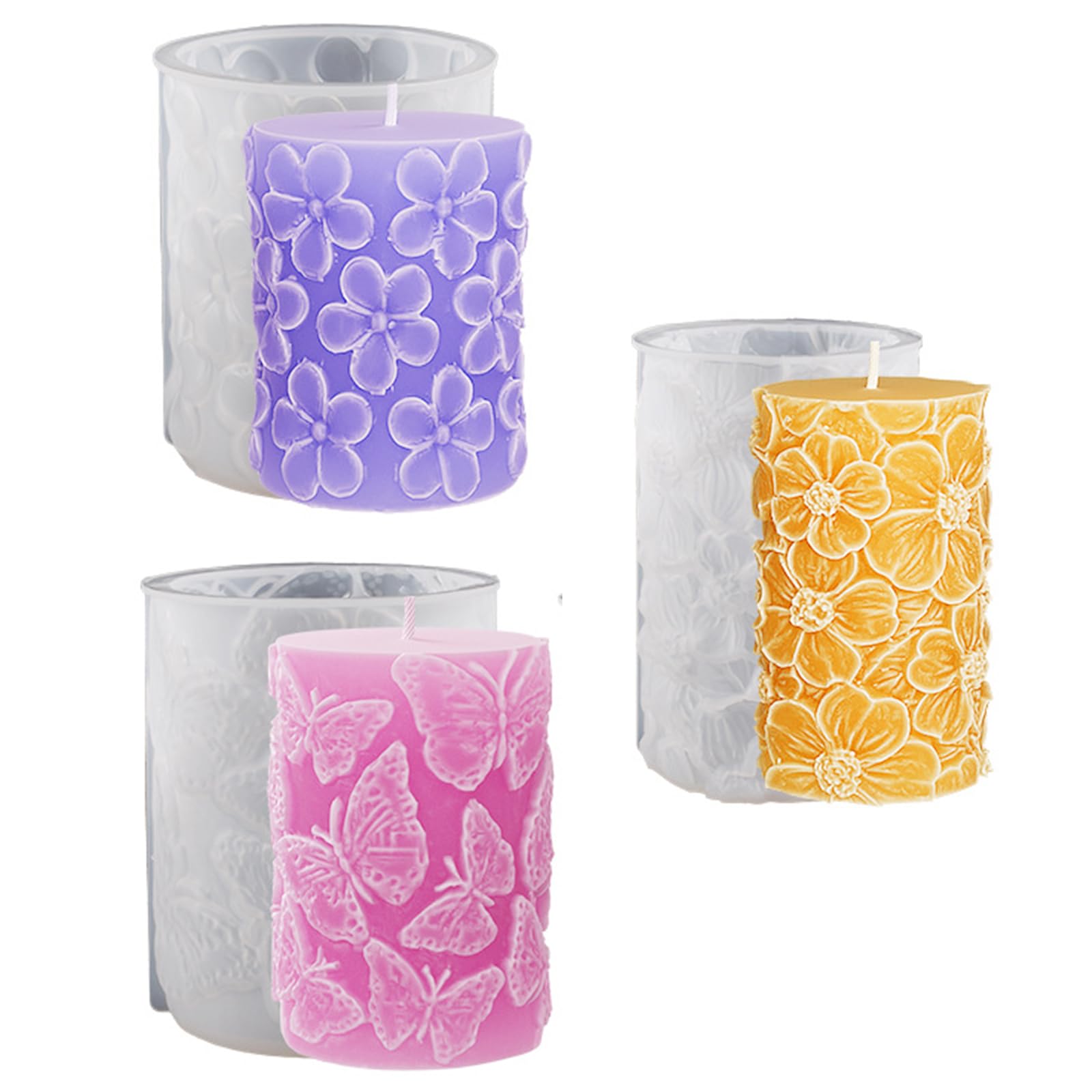 3PCS Butterfly & Flower Silicone Pillar Candle Moulds