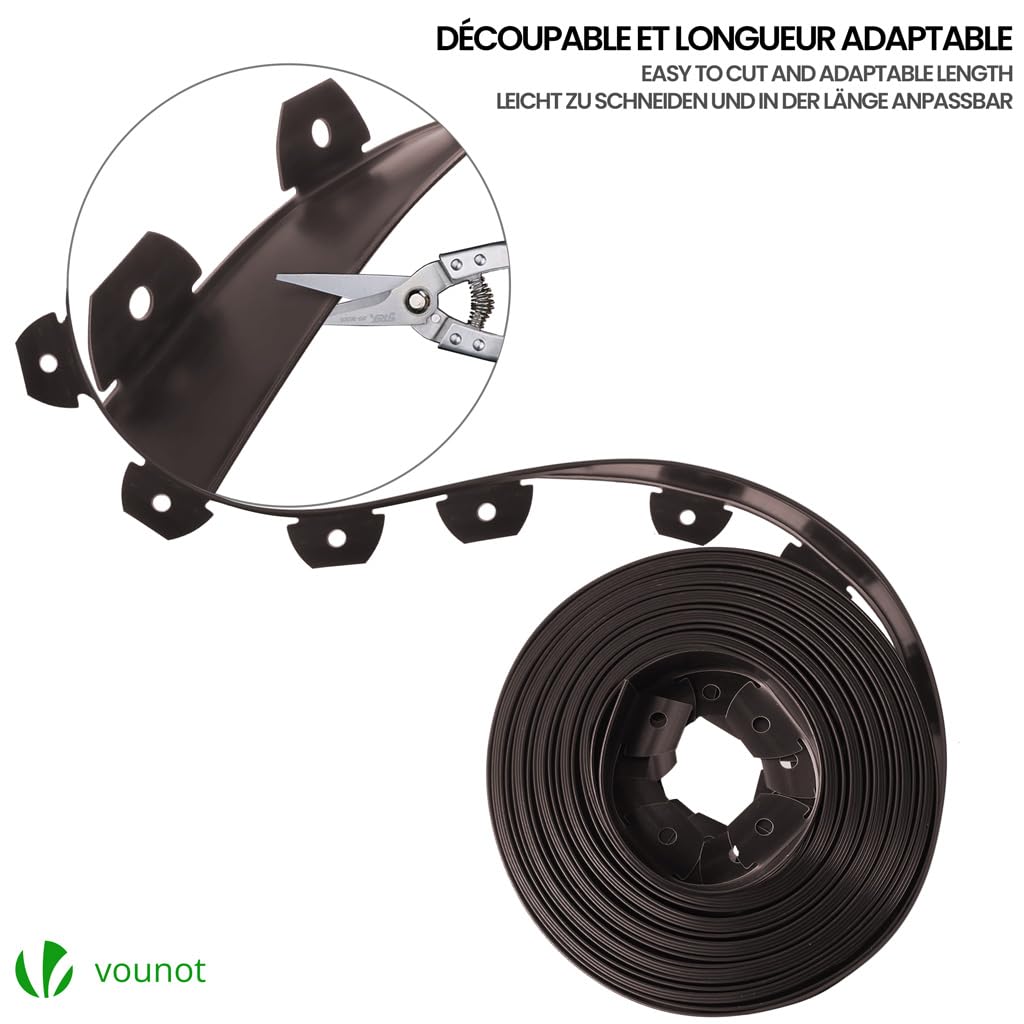 VOUNOT 40m Flexible Garden Edging Border with 80 Pegs - Brown PVC