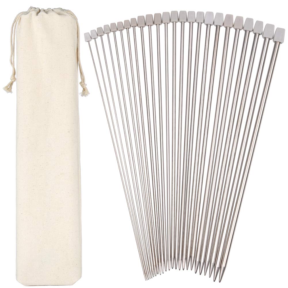 H&S 11 Pairs Stainless Steel Single-Pointed Knitting Needles Set (2-8mm)