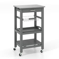 GiantexUK 4-Tier Kitchen Storage Trolley on Wheels, Rolling Storage Cart with Stainless Tabletop, Pull-out Drawer & Wire Basket