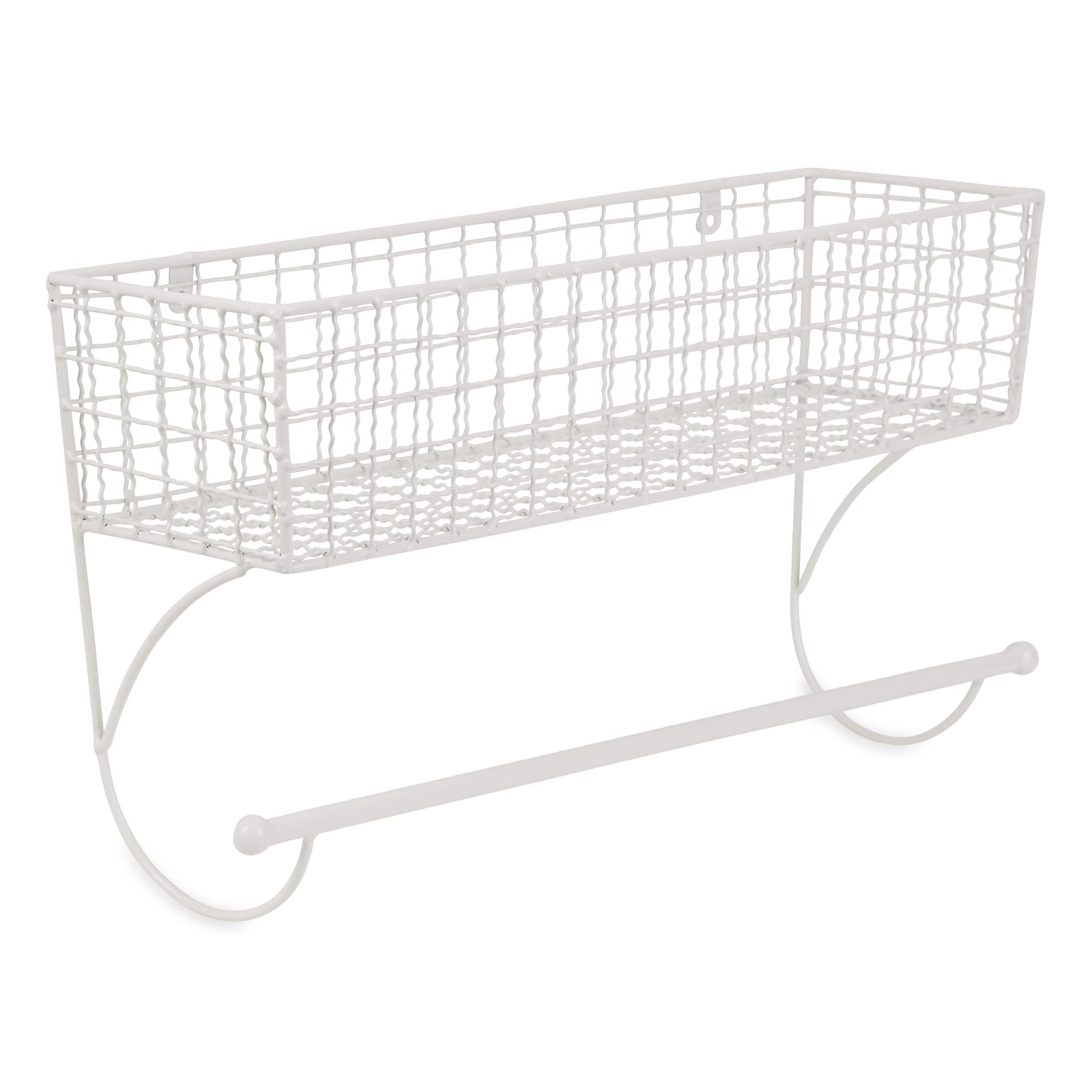 DII Rustic Farmhouse Metal Wall Shelf with Towel Bar – Antique White