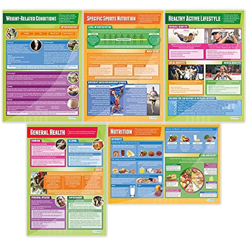 Health & Fitness PE Posters | Set of 5 Laminated A1 Classroom Charts