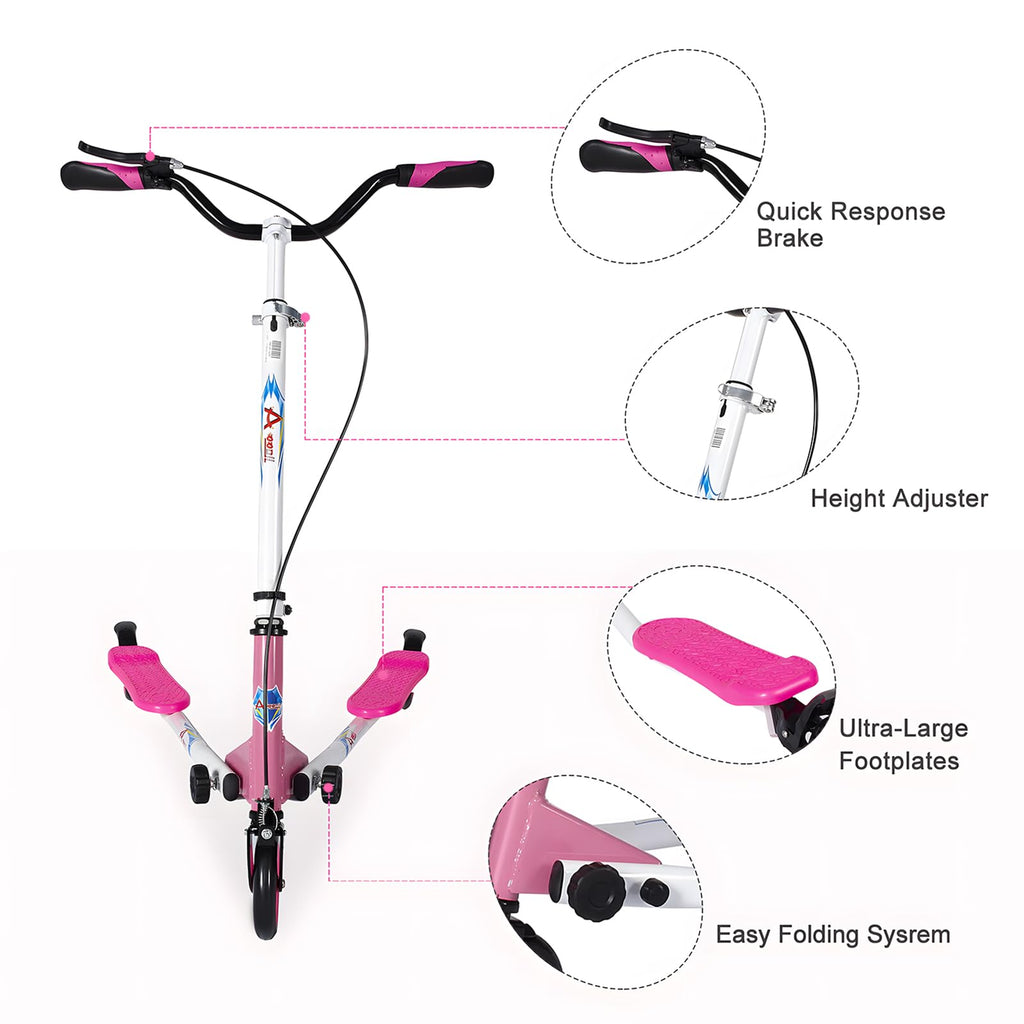 AOODIL Swing Scooter | 3-Wheel Foldable Wiggle Drifting Scooter - Pink