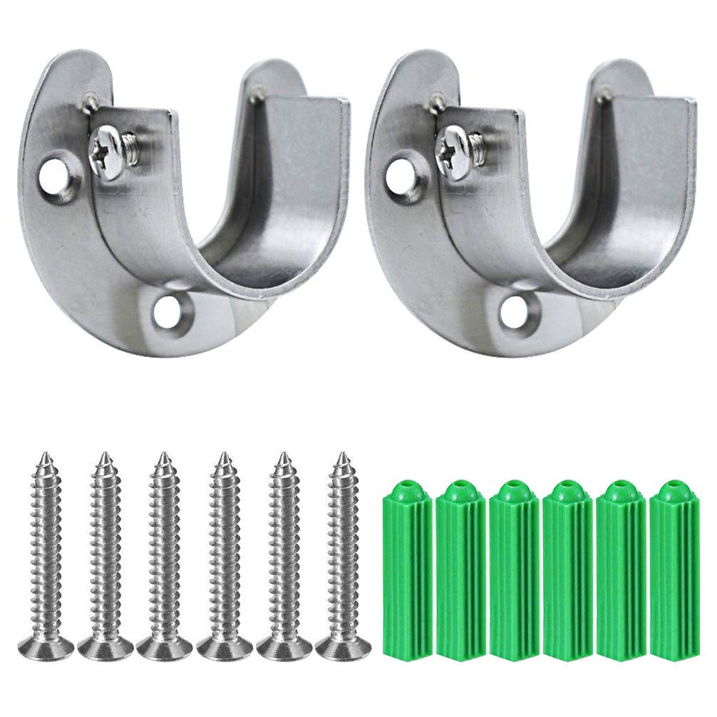 Pveath 2 Pack Stainless Steel Closet Pole Sockets, Heavy Duty Closet Rod End Supports Flange Rod Holder with Screws, U Shaped - image 1