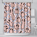 Jolof Store Retro 70s Pink Smiley Shower Curtain – 180x180cm Groovy Decor