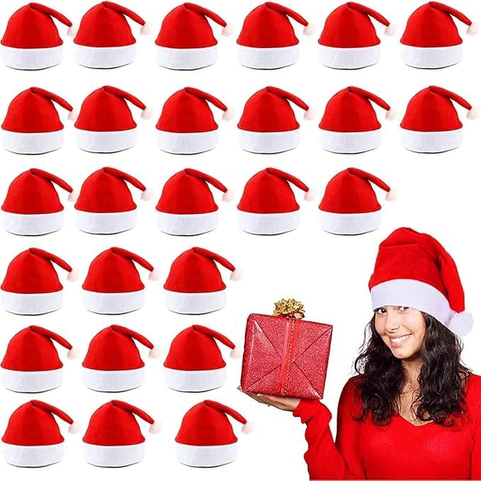 Jolof Store 24-Pack Non-Woven Santa Hats | Red Christmas Caps for Adults
