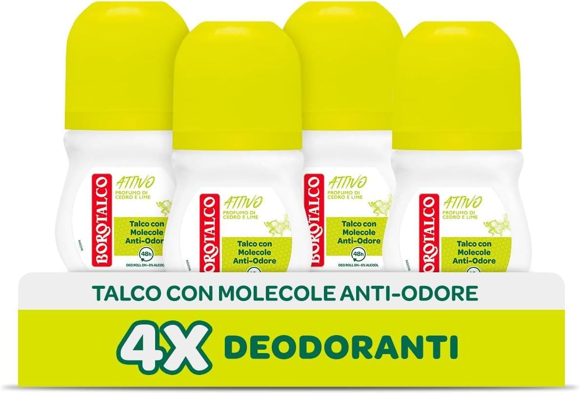 Borotalco Active Roll-On Deodorant – Cedar & Lime, 48h Protection, 50ml