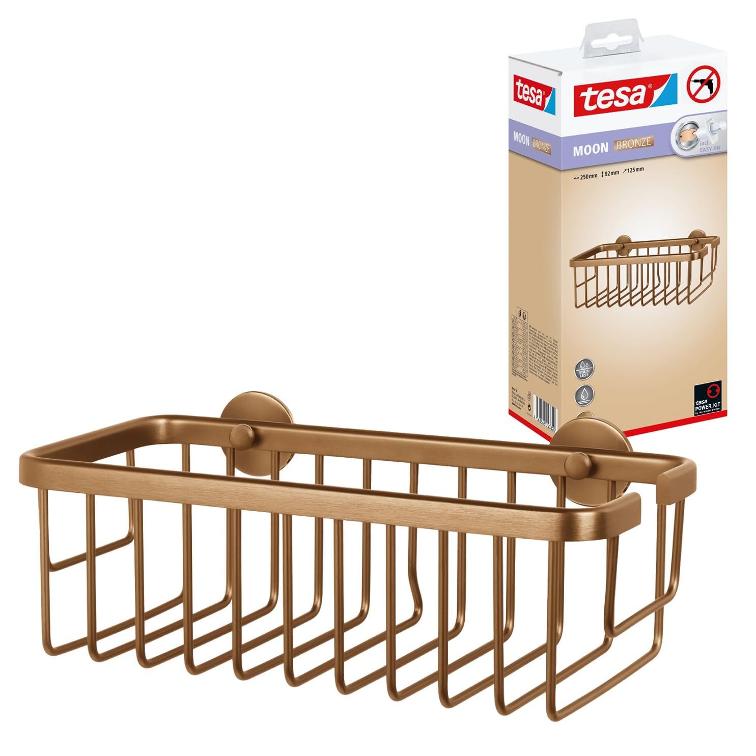 tesa MOON Shower Caddy – Extra Deep Brushed Bronze Adhesive Shelf